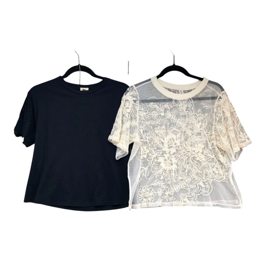 Anthropologie Tiny T-Shirt and Lace Blouse Lot Womens XS Black Ivory Floral